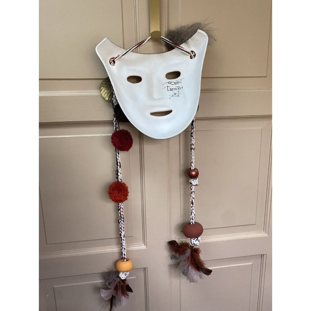 Costa Rica Ceramic Mask Feathers Boruca Style Signed By Artist Arroyabe Suraj - Picture 10 of 11